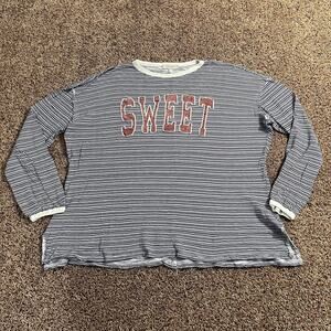 Ragabond Studio Shirt Womens XL Blue Stripe Long Sleeve SWEET Graphic Made USA